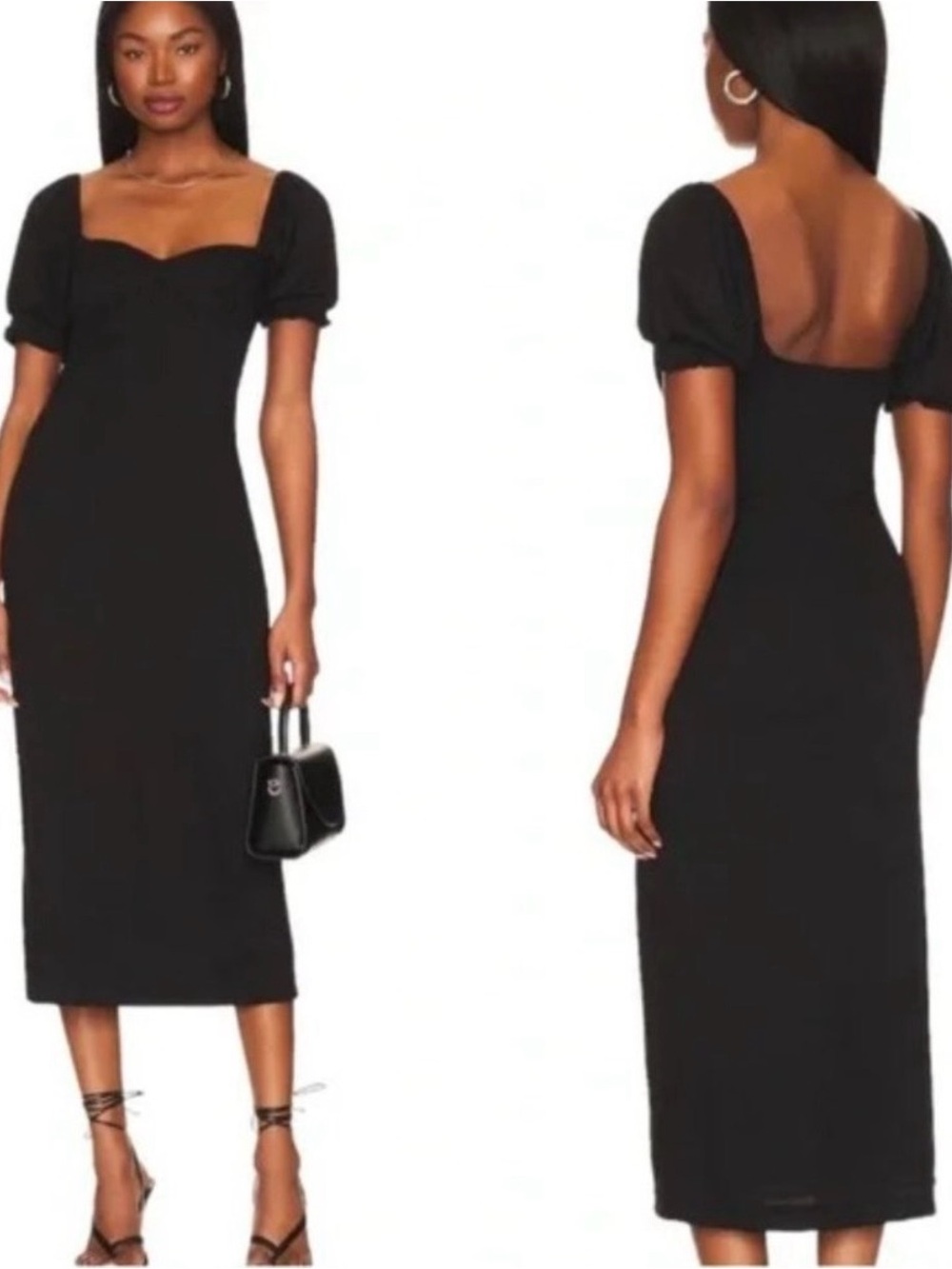 Free People Black Midi Dress with Sweetheart Neckline - Picture 3 of 7